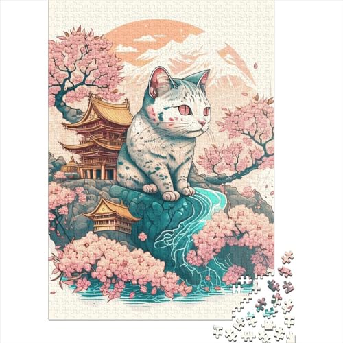 Quadratisches Puzzle, 1000 Teile, Katze, Mond, Nacht, für Erwachsene, Holzpuzzle, pädagogisches Spiel, 1000 Teile (38 x 26 cm) von QASEYIPV