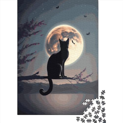 Quadratisches Puzzle, 1000 Teile, Katze, Mond und Nacht, für Erwachsene, Holzpuzzle, Lernspielzeug, Familienspiele, 1000 Teile (38 x 26 cm) von QASEYIPV