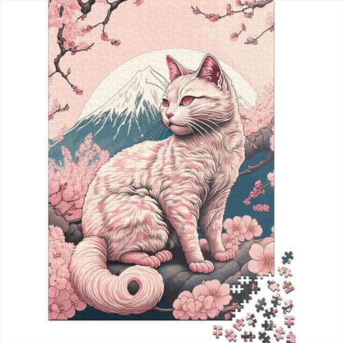 Quadratisches Puzzle, 1000 Teile, Katze in Kirschblüte, für Erwachsene, Holzpuzzle, pädagogisches Spiel, 1000 Teile (38 x 26 cm) von QASEYIPV
