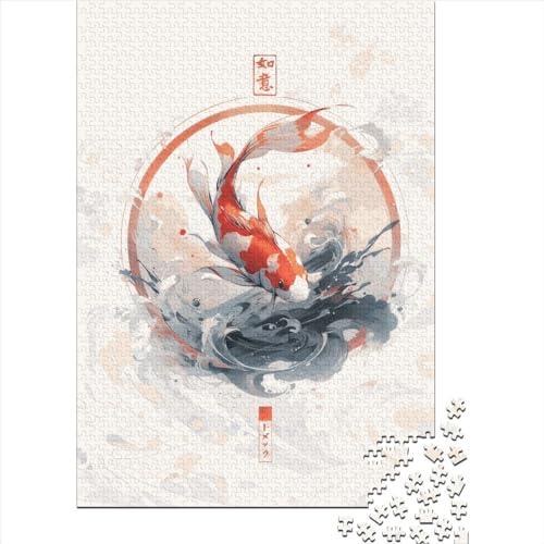Quadratisches Puzzle, 1000 Teile, Koi-Fische für Erwachsene, Holzpuzzle, Lernspielzeug, Lernspielzeug, 1000 Teile (38 x 26 cm) von QASEYIPV