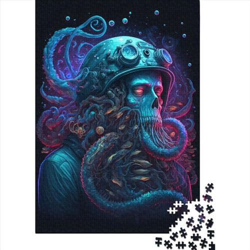 Quadratisches Puzzle, 1000 Teile, Oktopus und Totenkopf für Erwachsene, Holzpuzzle, praktisches Spiel, 1000 Teile (75 x 50 cm) von QASEYIPV