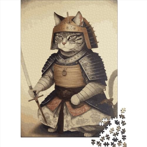 Quadratisches Puzzle, 1000 Teile, Samurai-Katze, für Erwachsene, Holzpuzzle, Lernspielzeug, Familienspiele, 1000 Teile (38 x 26 cm) von QASEYIPV