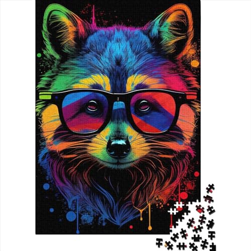 Quadratisches Puzzle, 1000 Teile, Waschbär, Pop-Art, für Erwachsene, aus Holz, pädagogisches Spielzeug, 1000 Teile (38 x 26 cm) von QASEYIPV