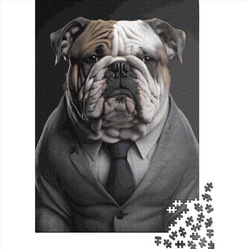 Quadratisches Puzzle, 1000 Teile, englische Bulldogge für Erwachsene, Holzpuzzle für Heimdekoration, 1000 Teile (38 x 26 cm) von QASEYIPV