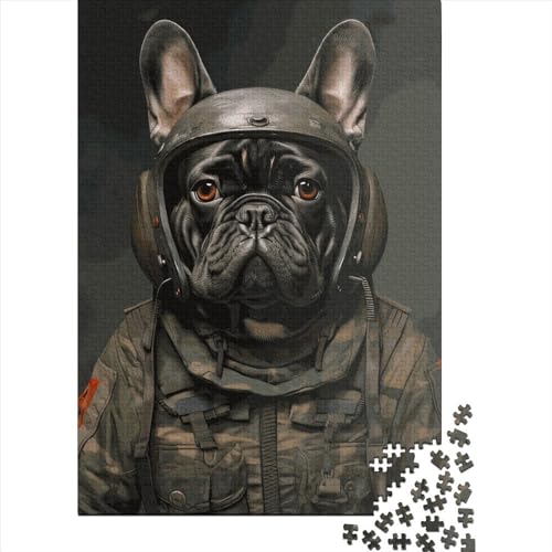 Quadratisches Puzzle, 1000 Teile, französische Bulldogge, Soldat für Erwachsene, Holzpuzzle für Kinder, 1000 Teile (38 x 26 cm). von QASEYIPV