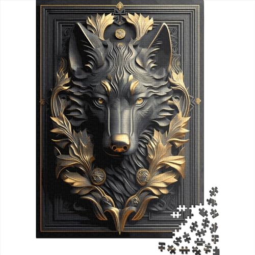 Quadratisches Puzzle, 1000 Teile, goldener Wolf, für Erwachsene, Holzpuzzle, Lernspiel für Kinder, 1000 Teile (38 x 26 cm) von QASEYIPV