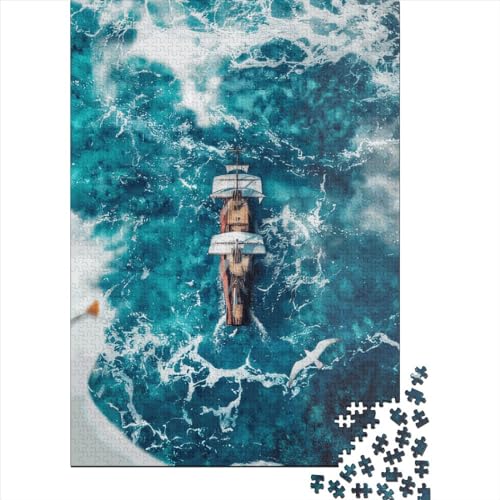 Quadratisches Puzzle, 1000 Teile, mit Blick auf die Galeone, für Erwachsene, Holzpuzzle, pädagogisches Spiel, 1000 Teile (75 x 50 cm) von QASEYIPV