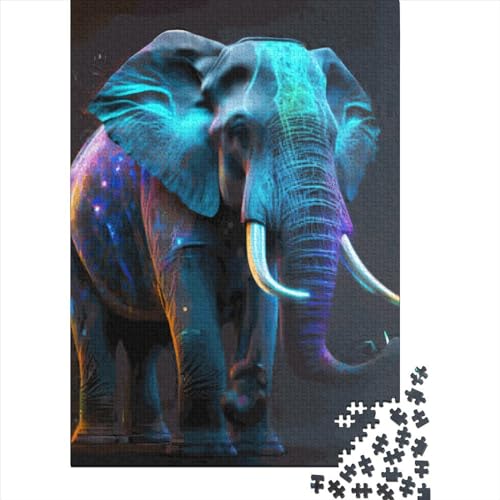 Quadratisches Puzzle, neon-Elefant, 1000 Teile, für Erwachsene und Holzpuzzle (1000 Teile, 75 x 50 cm) von QASEYIPV