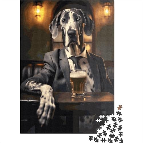 Quadratisches Puzzle 1000 Teile Deutsche Dogge für Erwachsene, Holzpuzzle, Lernspielzeug, 1000 Teile (38 x 26 cm) von QASEYIPV