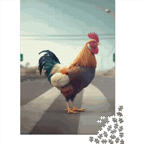 Quadratisches Puzzle 1000 Teile Huhn und Hahn für Erwachsene, Holzpuzzle, praktisches Spiel mit 1000 Teilen (75 x 50 cm) von QASEYIPV