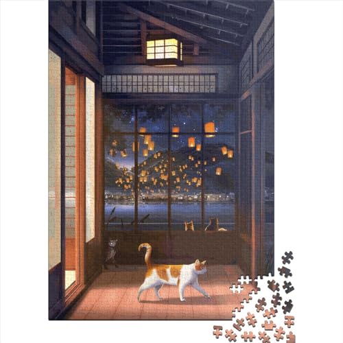 Quadratisches Puzzle 1000 Teile "Katze des Abends" für Erwachsene, Holzpuzzle, Lernspiel, Herausforderung, Spielzeug, 1000 Teile (38 x 26 cm) von QASEYIPV