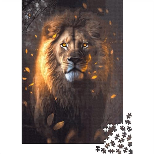Quadratisches Puzzle 1000 Teile Leuchtender Löwe für Erwachsene, Holzpuzzle, Lernpuzzle, Familienspiel, 1000 Teile (75x50cm) von QASEYIPV