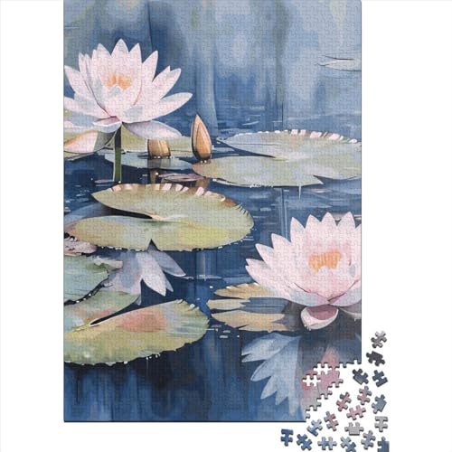 Quadratisches Puzzle 1000 Teile Lotusblüte für Erwachsene, Holzpuzzle, Lernspiel für Familien, 1000 Teile (38 x 26 cm) von QASEYIPV
