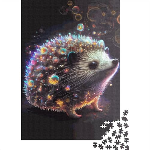 Quadratisches Puzzle 1000 Teile Neon-Igel für Erwachsene, Holzpuzzle, einzigartige Herausforderungsspiele, 1000 Teile (75 x 50 cm) von QASEYIPV