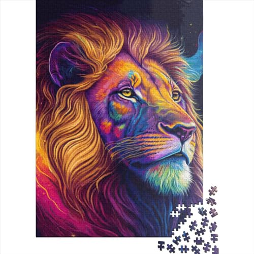 Quadratisches Puzzle 1000 Teile Neon Löwe Erwachsene Puzzle Holzpuzzle Intellektuelles Spiel 1000 Teile (38x26cm) von QASEYIPV