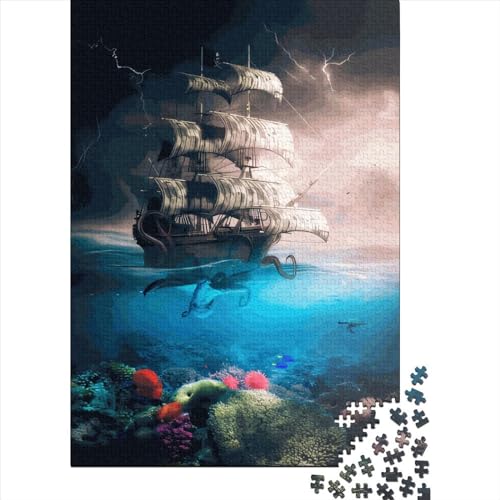 Quadratisches Puzzle 1000 Teile Piratenschiff für Erwachsene und Holzpuzzle für Kinder, Weihnachtsgeschenke 1000 Teile (38x26cm) von QASEYIPV