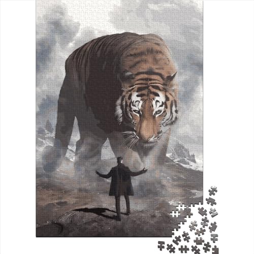 Quadratisches Puzzle 1000 Teile Tiger für Erwachsene, Holzpuzzle, Lernspiel für Familien, 1000 Teile (38 x 26 cm) von QASEYIPV