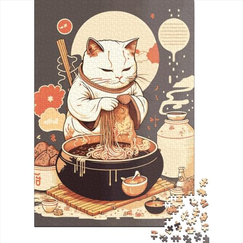 Quadratisches Puzzle 1000 Teile für Erwachsene, Samurai-Katze, Holzpuzzle, pädagogisches Puzzle, Familienspiel, 1000 Teile (75 x 50 cm) von QASEYIPV