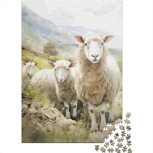 Quadratisches Puzzle mit 1000 Aquarell-Schafen für Erwachsene und Holzpuzzle, pädagogisches Spiel, Herausforderungsspielzeug, 1000 Teile (75 x 50 cm) von QASEYIPV