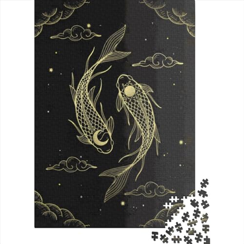 Quadratisches Puzzle mit 1000 Teilen Koi Yin Yang für Erwachsene, Holzpuzzle, praktisches Spiel, 1000 Teile (75 x 50 cm) von QASEYIPV