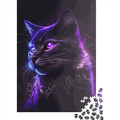 Quadratisches Puzzle mit 1000 Teilen mit Neon-Katze für Erwachsene, Holzpuzzle, das beste Weihnachtsgeschenk für Erwachsene und 1000 Teile (38 x 26 cm) von QASEYIPV