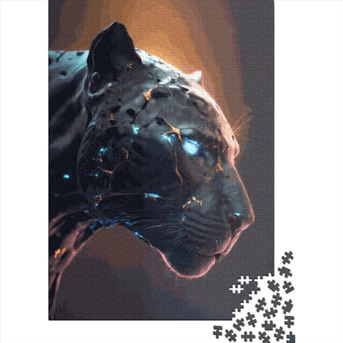 Quadratisches Puzzle mit 1000 Teilen mit Panther Gesicht für Erwachsene und Holzpuzzle, Lernspiel 1000 Teile (38 x 26 cm) von QASEYIPV