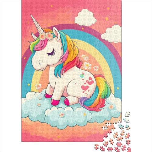 Quadratisches Regenbogen-Einhorn-Puzzle, 1000 Teile, für Erwachsene, Holzpuzzle, praktisches Spiel, 1000 Teile (38 x 26 cm) von QASEYIPV