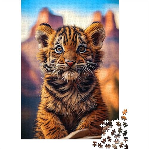 Quadratisches Tigerpuzzle mit 1000 Teilen für Erwachsene und Holzpuzzle, Lernspielzeug, Familienspiele, 1000 Teile (38 x 26 cm) von QASEYIPV
