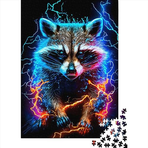 Raccoon3 1000-teiliges kreatives quadratisches Puzzle für Erwachsene und Holzpuzzle, Stressabbau-Puzzles und einzigartige Weihnachtsgeschenke, 1000 Teile (38 x 26 cm) von QASEYIPV