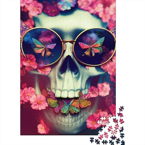 Rosa Totenkopf-Puzzle, 1000 Teile, für Erwachsene und Jugendliche, ab 12 Jahren, Weihnachtsgeschenke, 38 x 26 cm von QASEYIPV