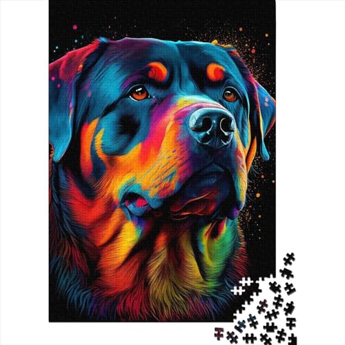 Rottweiler 1000 Teile Puzzle Bunte Hund Quadratisches Puzzle für Erwachsene und Kinder, Holzpuzzle 1000 Teile (38x26cm) von QASEYIPV