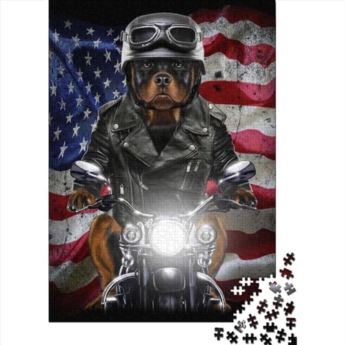 Rottweiler Motorrad-Puzzle, 1000 Teile, für Erwachsene und Jugendliche ab 12 Jahren, Geschenke für Heiligabend, 1000 Teile (38 x 26 cm) von QASEYIPV