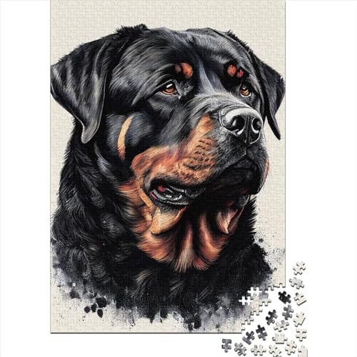 Rottweiler Puzzle 1000 Teile für Erwachsene, quadratische Holzpuzzle, einzigartige Puzzleteile, Lernspiele, lustiges Spielzeug, 1000 Teile (75 x 50 cm) von QASEYIPV