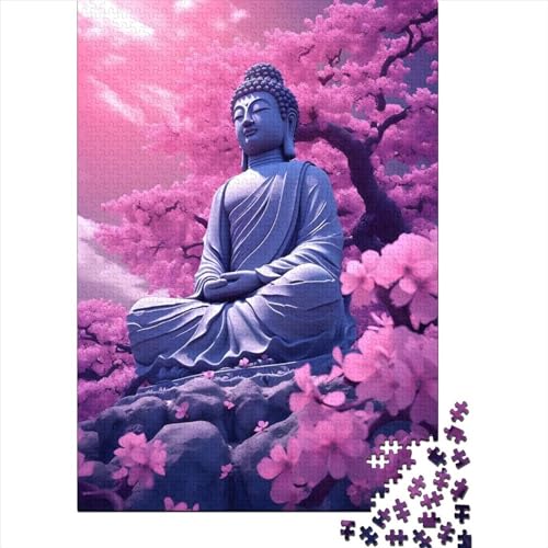 Sakura Blühender Buddha 1000 Teile Puzzle für Erwachsene, Halloween-Geschenk, Lernspielzeug, 1000 Teile (38 x 26 cm) von QASEYIPV