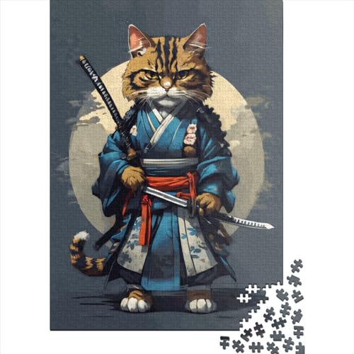Samurai Cat Puzzle 1000 Teile Kreative Quadratische Puzzle Für Erwachsene Und Holzpuzzle Herausforderndes Spiel 1000 Teile (38x26cm) von QASEYIPV