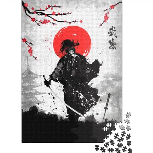 Samurai Enso 1000-teiliges quadratisches Puzzle für Erwachsene und Holzpuzzle für Weihnachtsgeschenke 1000 Teile (38 x 26 cm) von QASEYIPV