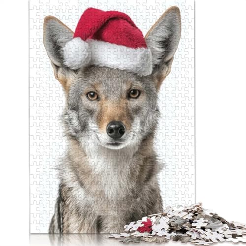 Schakal mit Weihnachtsmannmütze, Puzzle, 100% recyceltes Kartonpapier, rechteckiges Puzzle für Erwachsene und Kinder, 1000 Teile (75 x 50 cm) von QASEYIPV