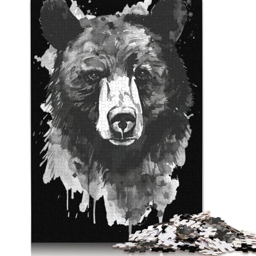 Schwarzbär-Aquarell, 1000-teiliges Puzzle für Erwachsene, Spielzeug, Denkspiel, Lernspiel für Erwachsene, Stressabbau, Heimdekoration, 1000 Teile (75 x 50 cm) von QASEYIPV