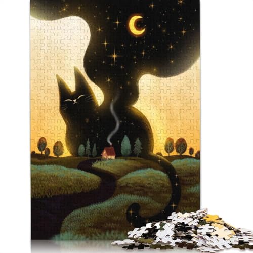 Schwarze Katze am Horizont, 1000-teiliges Puzzle für Kinder ab 18 Jahren – Familienaktivität, Puzzle, Lernspiele, schwierig und herausfordernd (75 x 50 cm) von QASEYIPV