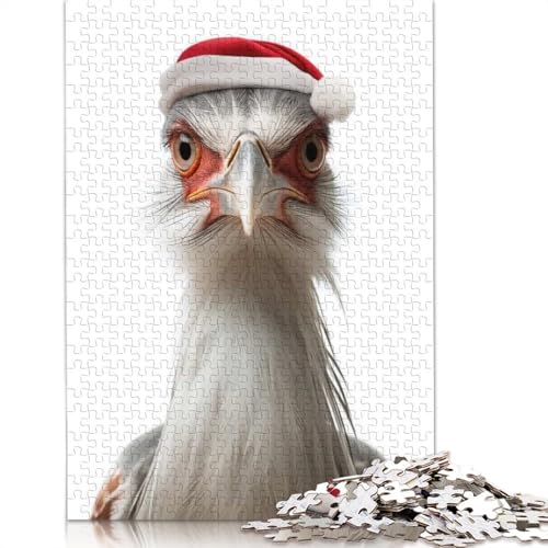 Sekretär-Vogel mit Weihnachtsmannmütze, Puzzle, 100% recyceltes Kartonpapier, rechteckiges Puzzle für Erwachsene und Kinder, 1000 Teile (75 x 50 cm) von QASEYIPV