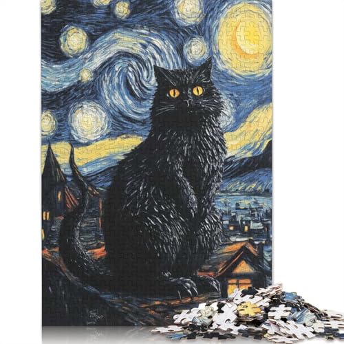 Sternennacht-Katzen-Papierpuzzle, 1000-teiliges Puzzle für Erwachsene, Lernspiel, Herausforderungsspielzeug, 1000 Stück (75 x 50 cm) von QASEYIPV
