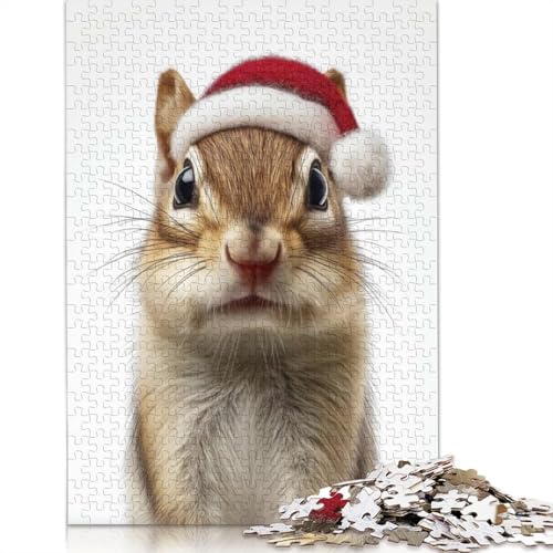 Streifenhörnchen mit Weihnachtsmannmütze, Puzzle, 100% recyceltes Kartonpapier, rechteckiges Puzzle für Erwachsene und Kinder, 1000 Teile (75 x 50 cm) von QASEYIPV