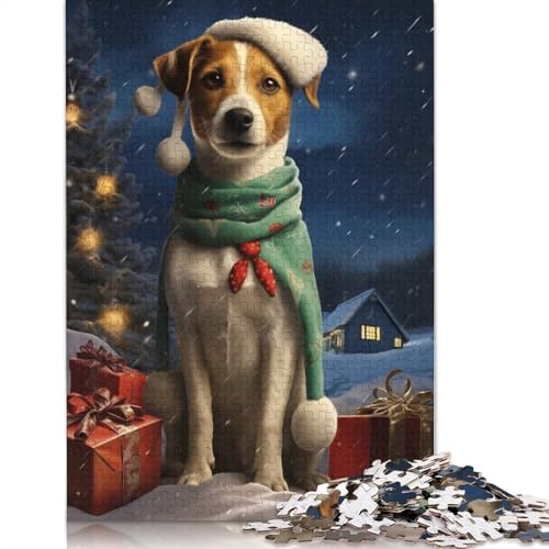 Süßes Jack Russell-Weihnachtspuzzle, 100% recycelter Karton, 100% recycelter Karton, Puzzle für Jungen oder Mädchen, 1000 Teile (75 x 50 cm) von QASEYIPV