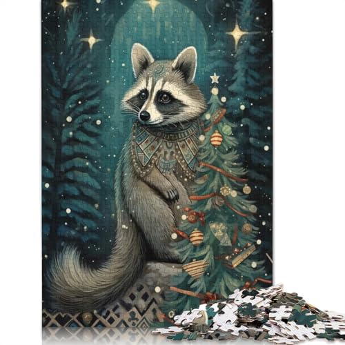 Süßes Waschbär-Weihnachtspuzzle, 100% recyceltes Kartonpapier, rechteckiges Puzzle für Erwachsene und Kinder, 1000 Teile (75 x 50 cm) von QASEYIPV