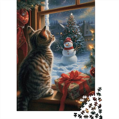 Süßes Weihnachtskatzen-Puzzle, Denksportaufgabe, 100% recycelter Karton, Puzzle für Kinder und Erwachsene ab 12 Jahren, Vatertagsgeschenk, 1000 Teile (75 x 50 cm) von QASEYIPV
