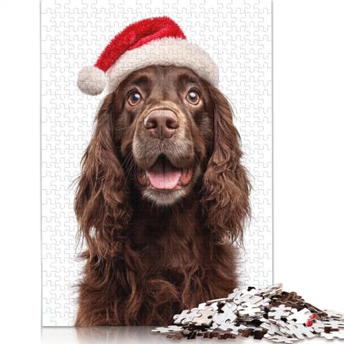 Sussex Spaniel Hund mit Weihnachtsmannmütze, Puzzle, rechteckig, Pappe, 100% recycelter Karton, Puzzle für Erwachsene und Kinder, Tagesgeschenke, 1000 Teile (75 x 50 cm) von QASEYIPV