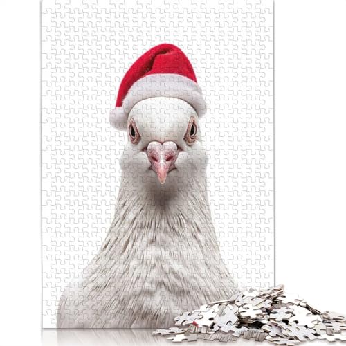Taube mit Weihnachtsmannmütze, Puzzle, schwierige Herausforderung, 100% recycelter Karton, Puzzle für Erwachsene, Teenager, 1000 Teile (75 x 50 cm) von QASEYIPV