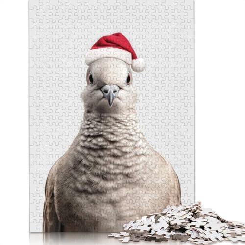 Taube mit Weihnachtsmütze, Puzzle, Premium-Puzzle, 100% Recyclingpapier, rechteckig, für Jungen oder Mädchen, 1000 Teile (75 x 50 cm) von QASEYIPV
