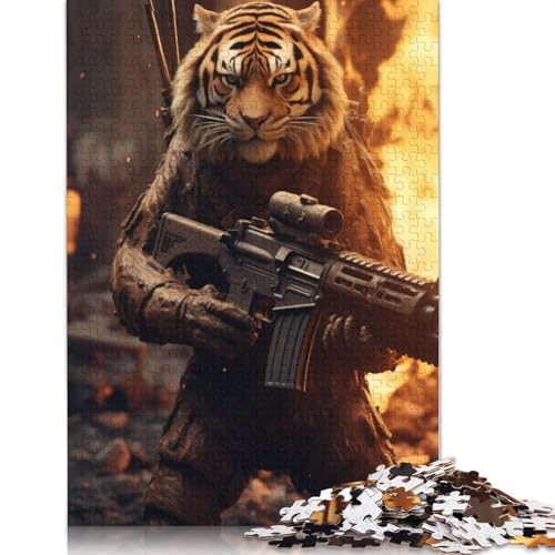 Tigergewehr-Feuerwaffen-Puzzles für Erwachsene, Papierpuzzles, Gehirntraining, Herausforderungsspiel, Unterhaltungsgeschenke, Teenager, Familienaktivität (75 x 50 cm) von QASEYIPV