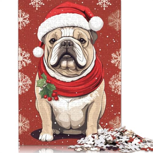 Vintage Bulldog Weihnachtspuzzle, Lernspiele, Familienaktivitäten, Premium-Karton-Puzzle für Frauen und Männer, 1000 Teile (75 x 50 cm) von QASEYIPV